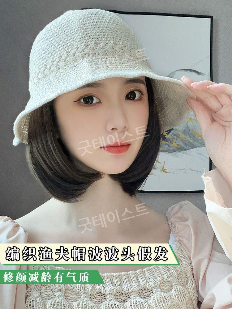 가발 달린 모자 버킷햇 벙거지 여름 여성 암환자 일체형 중단발 단발머리 - 상세 이미지 3