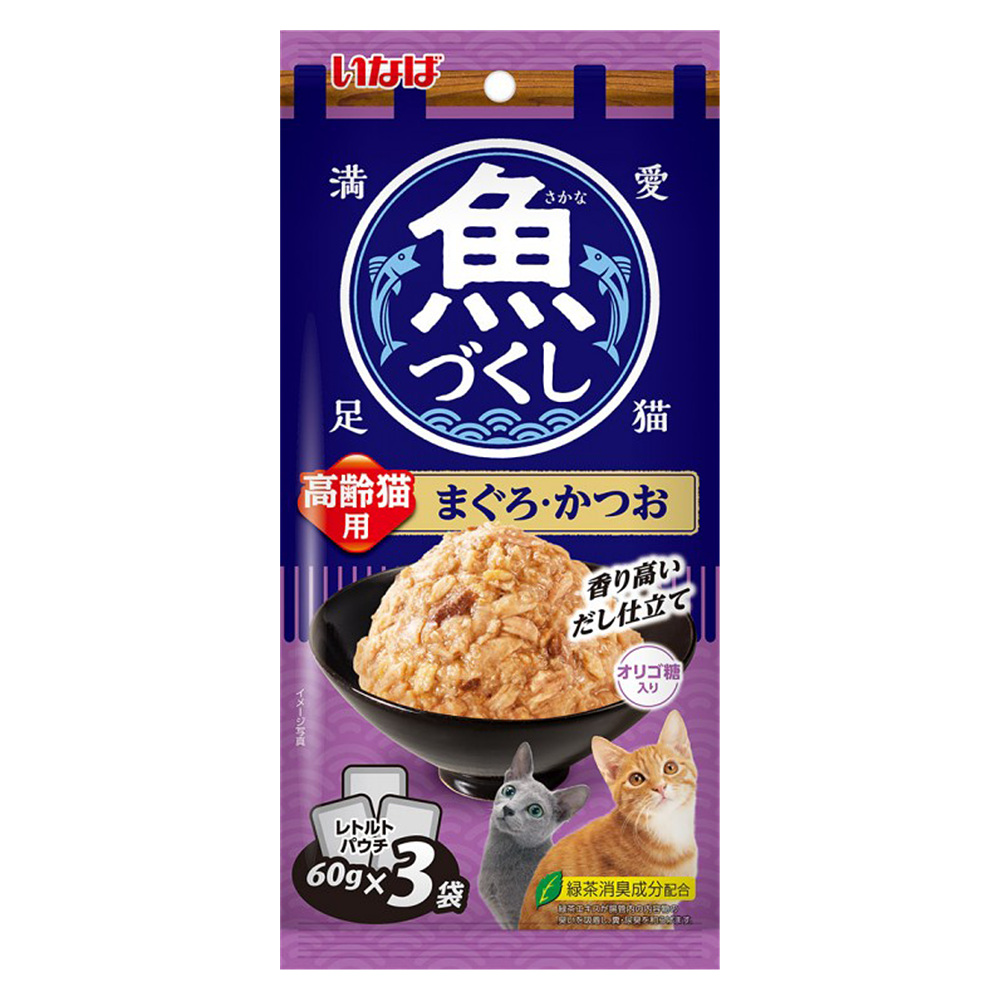 [유통기한25년10월] 이나바 생선가득 파우치 참치 가다랑어 오징어 60g 3개입 고양이간식 : 부부 펫
