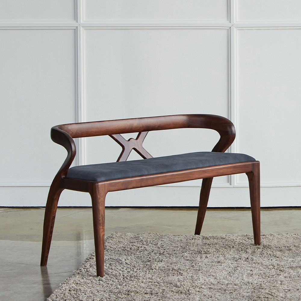 스코나 레이든 호두나무 월넛 원목 아쿠아누벅 패브릭 2인 등받이 벤치 의자 1100