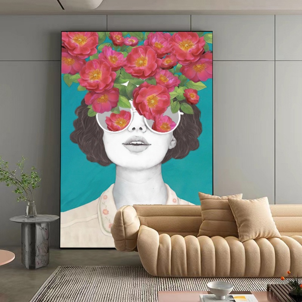 북유럽 모던 꽃장식 여성 그림 캔버스 액자 대형 카페 거실 인테리어 현관 머리맡 연예인 제품 이미지