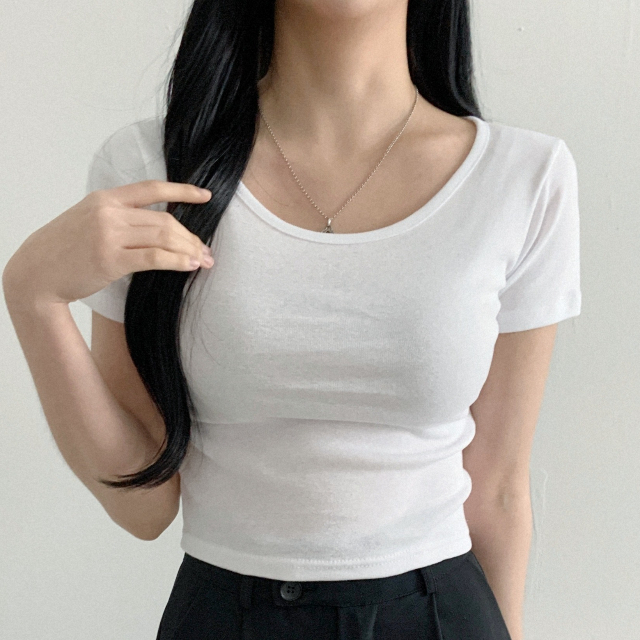 여성 크롭 슬림 긴팔티 쫀쫀 글램핏 티셔츠 이미지 3