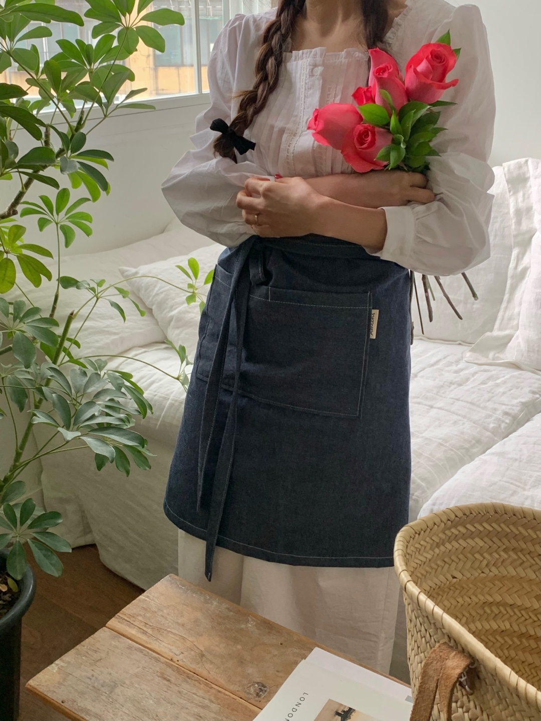 아미앙스 앞치마 예쁜 플로리스트 카페  데님 하프 에이프런