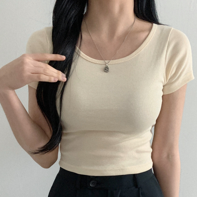 여성 크롭 슬림 긴팔티 쫀쫀 글램핏 티셔츠 이미지 2