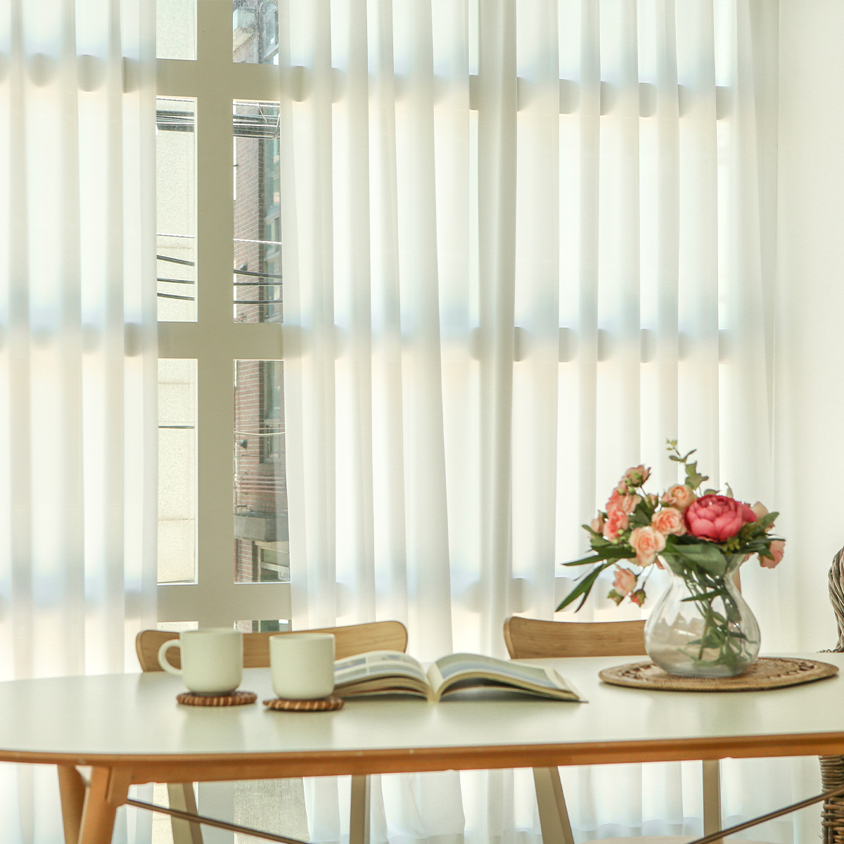 아르일랑 심플 쉬폰 차르르 커튼 거실 안방 커텐 맞춤 나비주름 금속핀 1cm