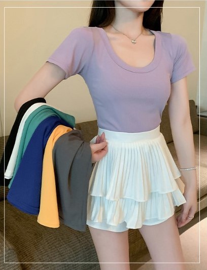 휘뚜루마뚜루 편안한 티셔츠 기본핏 스판짱짱 골지 반팔티 - 상품 이미지