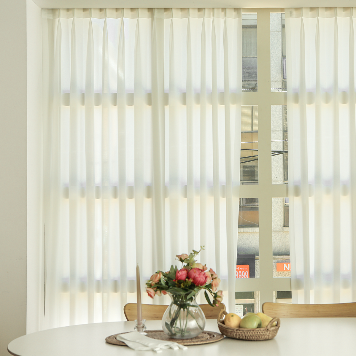 아르일랑 심플 쉬폰 차르르 커튼 거실 안방 커텐 맞춤 나비주름 금속핀 1cm