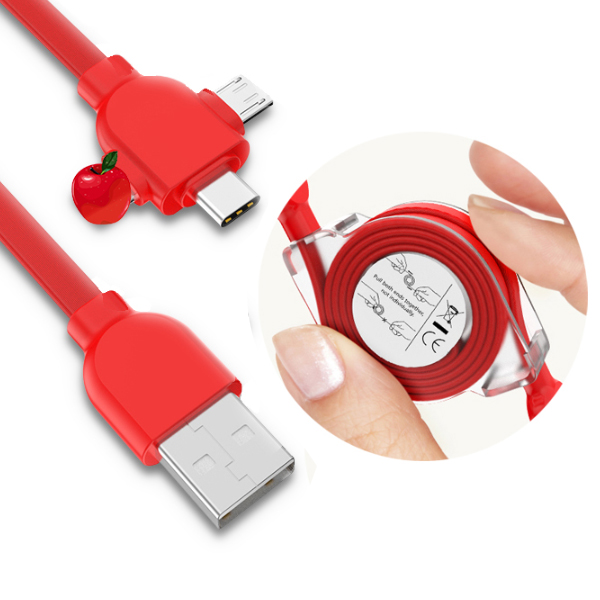 3IN1 멀티 롤 릴 자동감김 핸드폰 충전 케이블 여행 휴대용 차량용 8핀 C타입 5핀 충전기 충전선