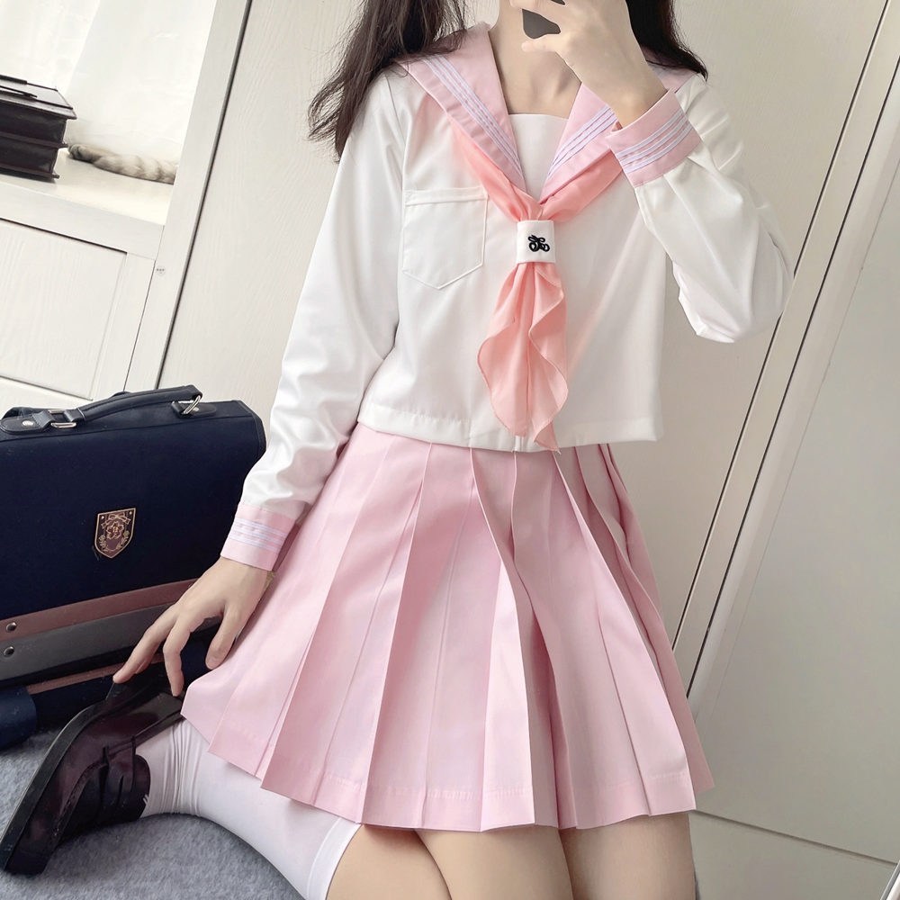핑크 세일러 일본교복 세트 세라복 분홍색 애니 코스프레 옛날 느낌 복고풍 아이돌 의상 코디 - 상품 이미지