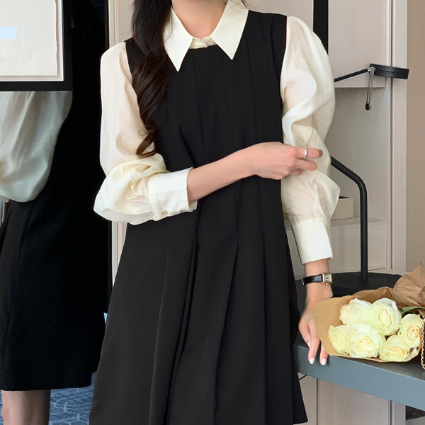 (퍼프소매♥) 제너 소매 볼륨 핀턱 카라 블라우스 bs7836 - 메인 이미지