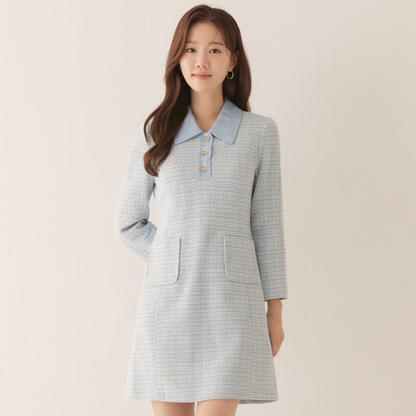 로엠 배색카라 트위드 원피스 RMOWE23R11 이미지 2