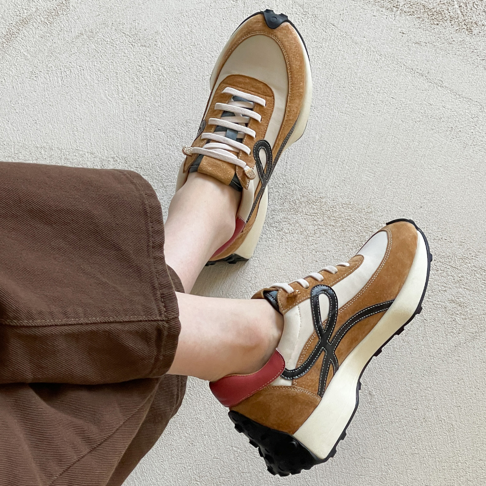 천연소가죽 통굽 키높이 여성 스니커즈 운동화 3cm