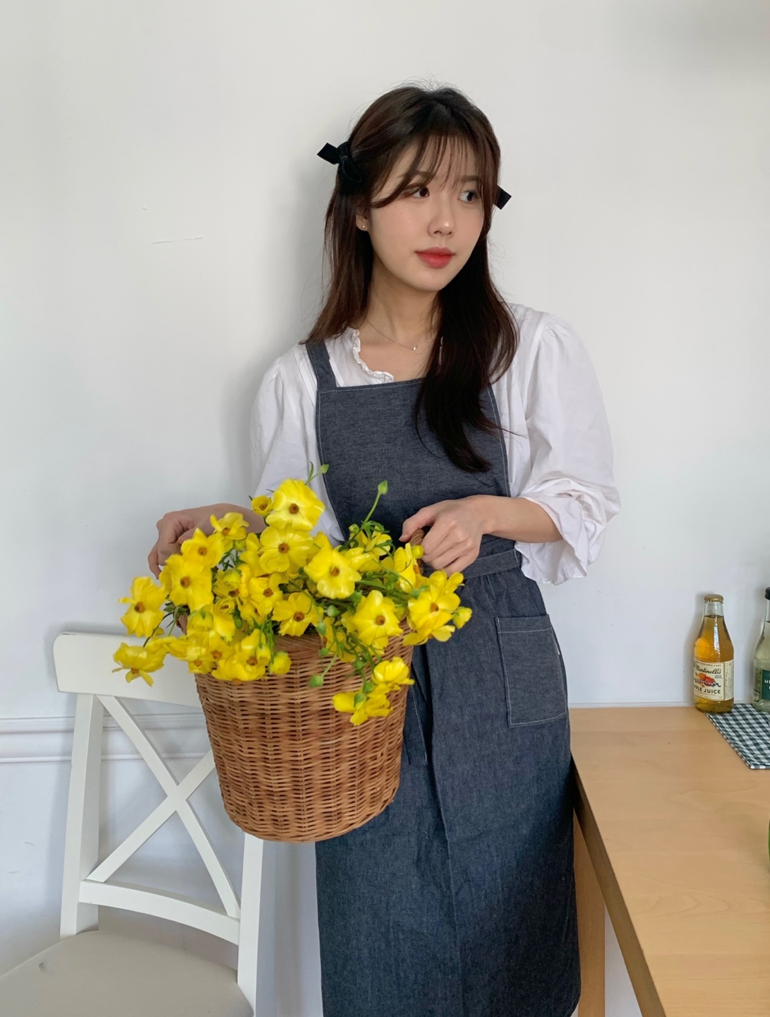 아미앙스 앞치마 예쁜 플로리스트 카페 꽃집 미술 데님 에이프런 - 상품 이미지