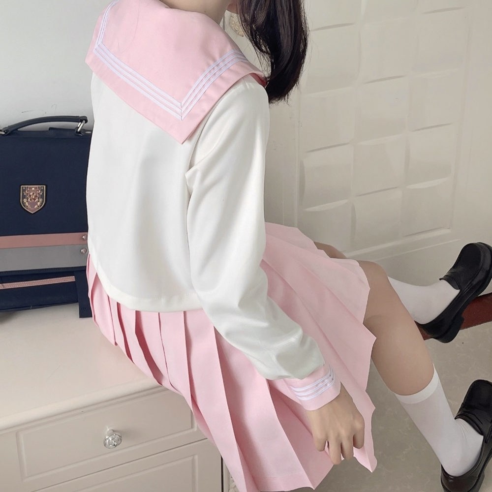 핑크 세일러 일본교복 세트 세라복 분홍색 애니 코스프레 옛날 느낌 복고풍 아이돌 의상 코디 - 상세 이미지 5
