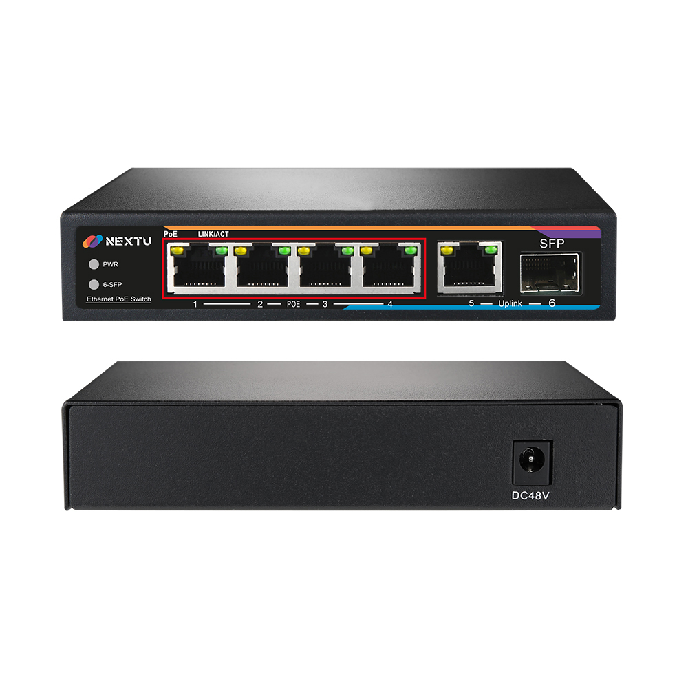 4포트 기가비트 POE + 1TP/1SFP 업링크 스위칭허브(65W) NEXT POE7006SFP-TP - 상품 이미지