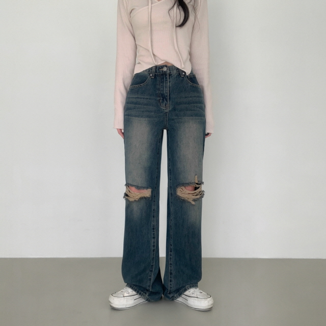 ❤️3일만할인❤️ [3단기장/퀄리티예술✨]컴백 브러쉬 오픈구제 찢청 워싱 루즈핏 와이드 데님 팬츠 상세 이미지 19