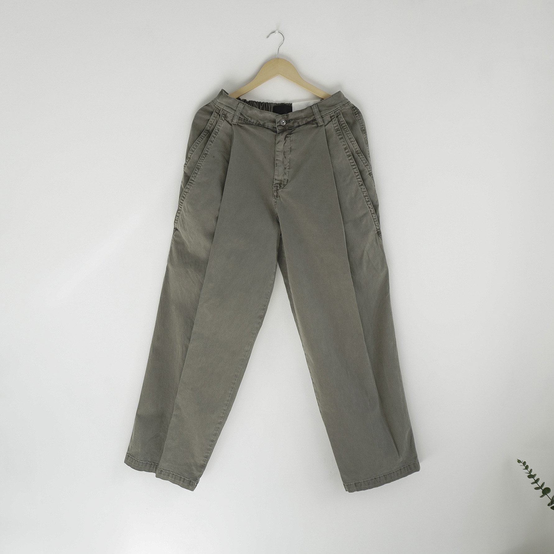 아메카지 이중포켓 피그먼트 다잉워싱 원턱 벌룬 와이드팬츠 2color 이미지 2