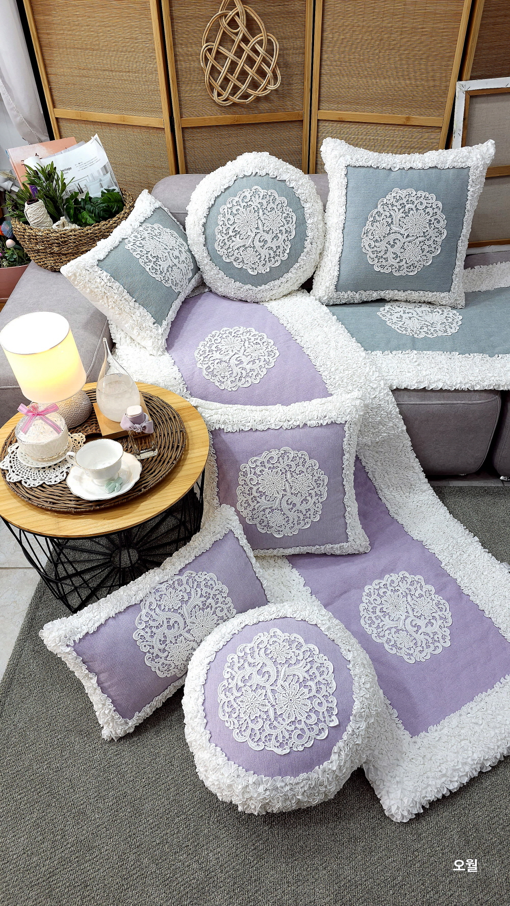 쇼파패드4인용 3인용 돌쇼파패드 매트 소파커버제작 라일락