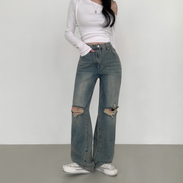 ❤️3일만할인❤️ [3단기장/퀄리티예술✨]컴백 브러쉬 오픈구제 찢청 워싱 루즈핏 와이드 데님 팬츠 상세 이미지 27