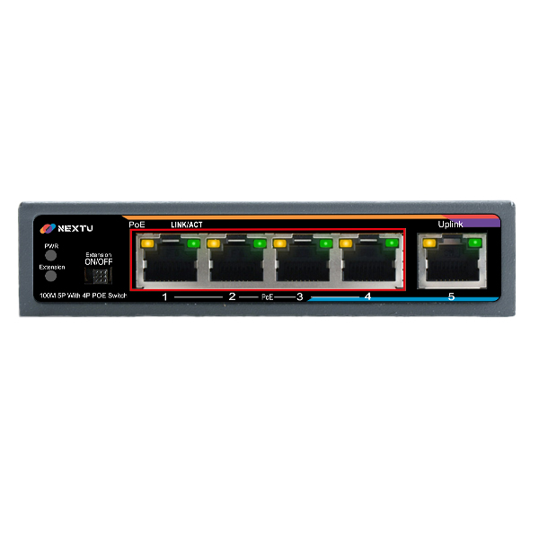 넥스트유 10/100M 5포트 Extender POE+ 65W 스위칭허브 POE605F - 상품 이미지