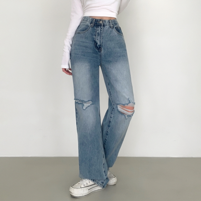❤️3일만할인❤️ [3단기장/퀄리티예술✨]컴백 브러쉬 오픈구제 찢청 워싱 루즈핏 와이드 데님 팬츠 상세 이미지 5