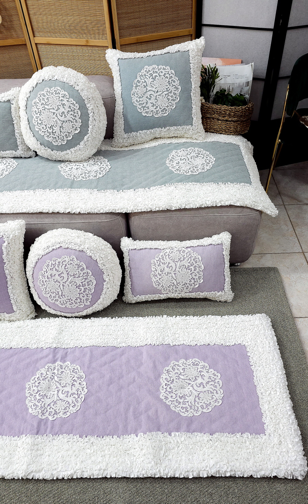 쇼파패드4인용 3인용 돌쇼파패드 매트 소파커버제작 라일락