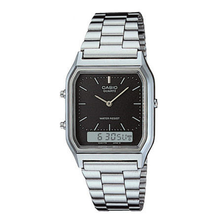 카시오 시계 AQ-230A-1D 레트로 남성용 손목시계 메탈밴드 남녀공용 듀얼타임 CASIO 정품