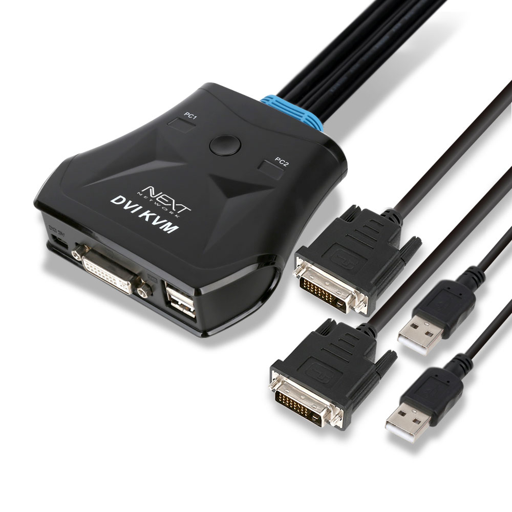 2:1 USB DVI 케이블일체형 KVM 스위치 1.4M / 1080p 해상도지원 / 키보드,마우스로 2PC제어 / 632DC-KVM - 상품 이미지