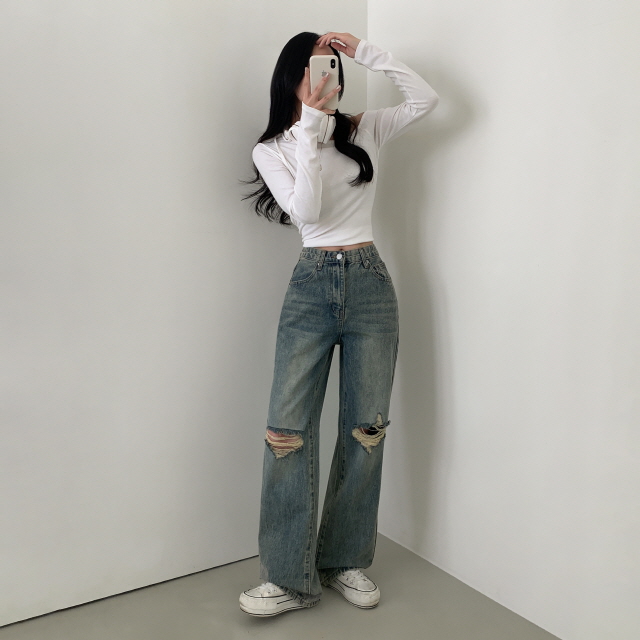 ❤️3일만할인❤️ [3단기장/퀄리티예술✨]컴백 브러쉬 오픈구제 찢청 워싱 루즈핏 와이드 데님 팬츠 상세 이미지 32