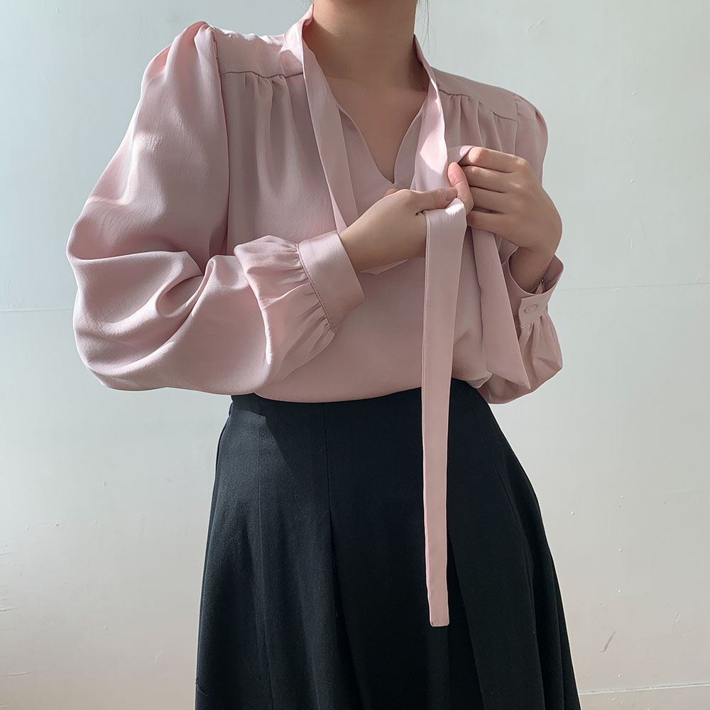 리본 타이 블라우스 실크블라우스 이미지 7