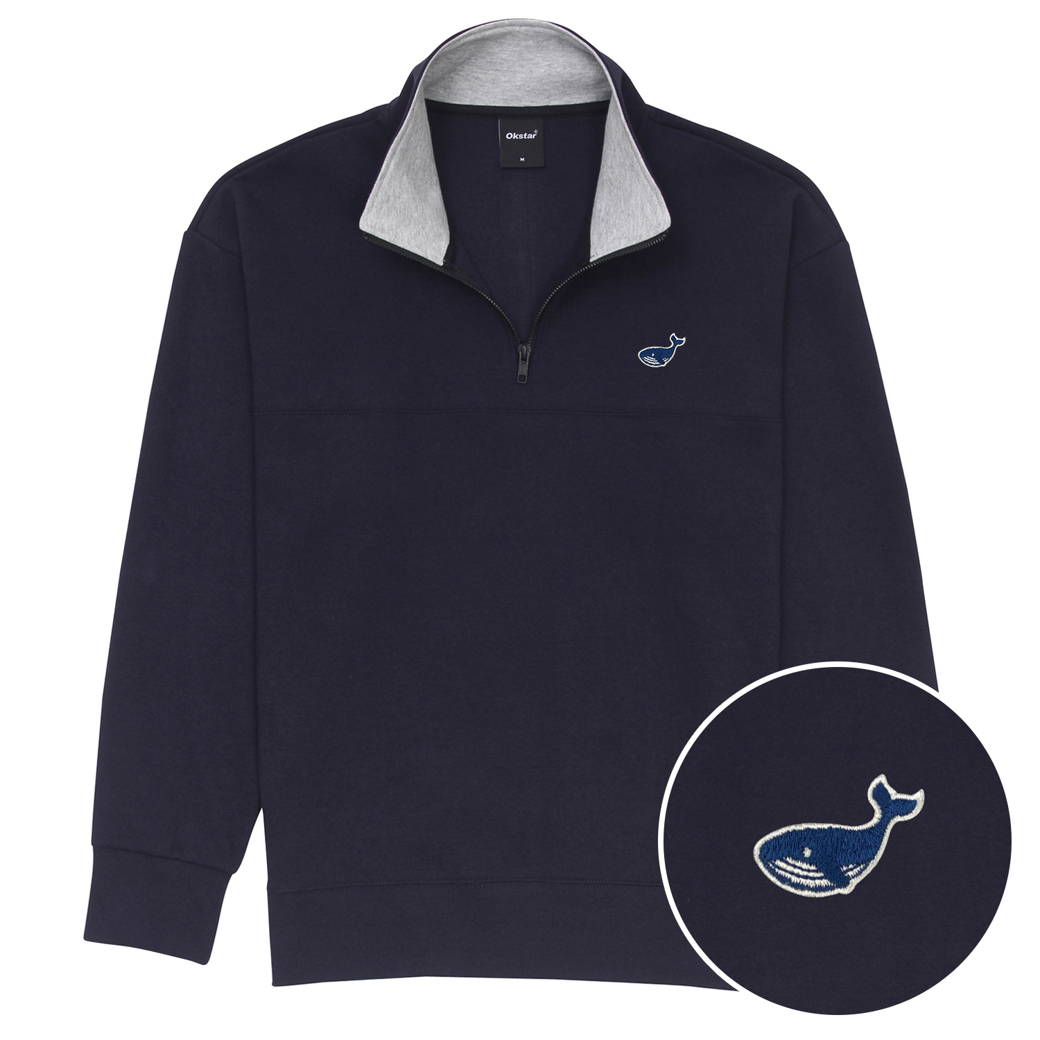 옥스타 미니 웨일 자수 아노락 하프집업 반집업 특양면 맨투맨 이미지 1