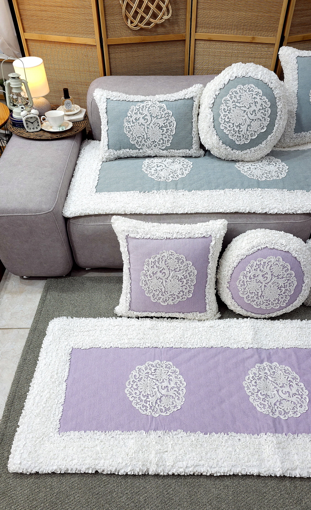 쇼파패드4인용 3인용 돌쇼파패드 매트 소파커버제작 라일락