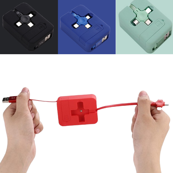 멀티 3in1 롤 릴 자동감김 휴대폰 고속 충전 케이블 휴대용 자동차 8핀 C타입 5핀 SUB 여행 핸드폰 충전기 충전선