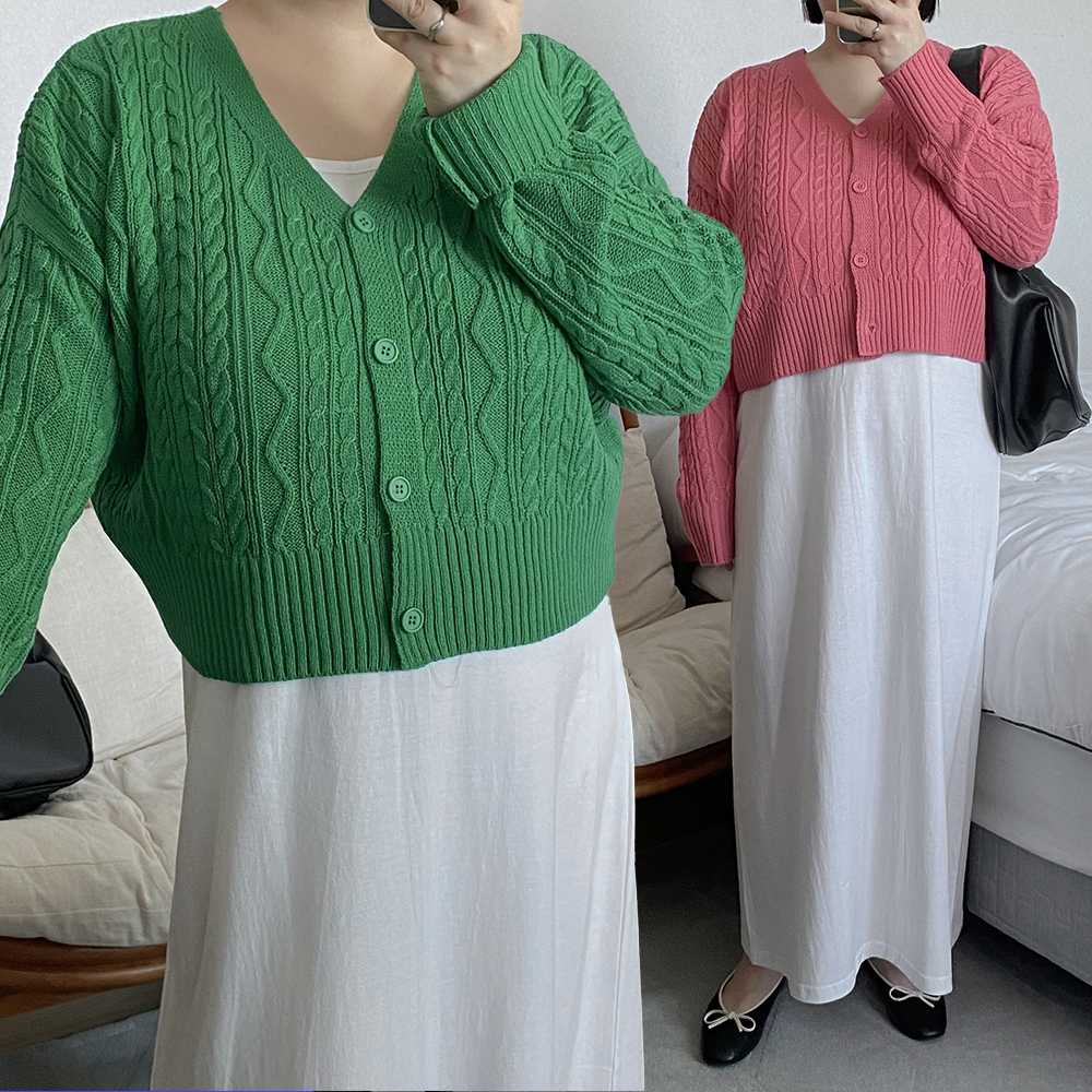 케이블가디건 핑크가디건 초록색가디건 - 상품 이미지
