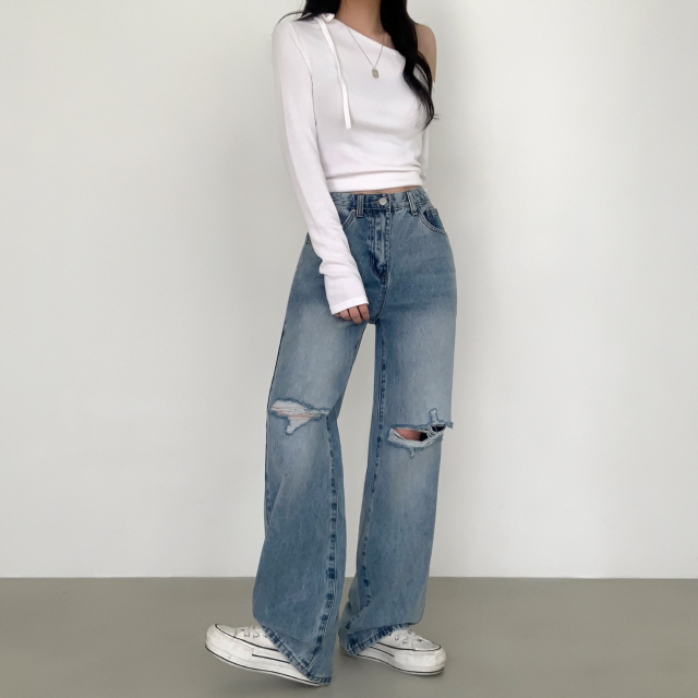 ❤️3일만할인❤️ [3단기장/퀄리티예술✨]컴백 브러쉬 오픈구제 찢청 워싱 루즈핏 와이드 데님 팬츠 상세 이미지 6