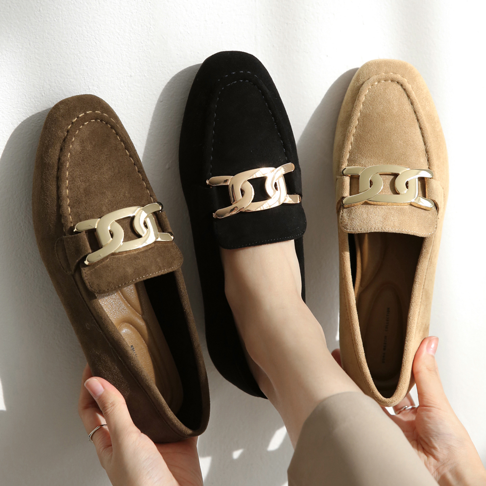 스웨이드 발편한 쿠션 골드체인 빅사이즈 여성로퍼