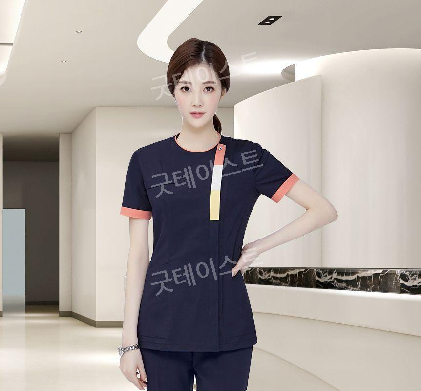 간호사복 병원 유니폼 간호사유니폼 치과 성형외과 피부과 한의원 근무복 네이비 반팔상의+ 네이비바지 S - 상세 이미지 2