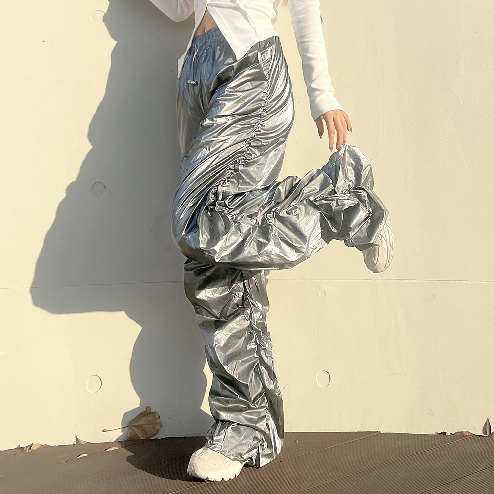 하이 메탈 유광 글로시 실버 스트링 셔링팬츠 3color - 상세 이미지 2