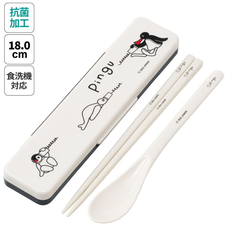 스케이터 펭귄 핑구 캐릭터 소리나지 않는 항균 콤비세트 (스푼,젓가락,케이스) 18cm CCS3SAAG - 주방·식기 - 하카타몰