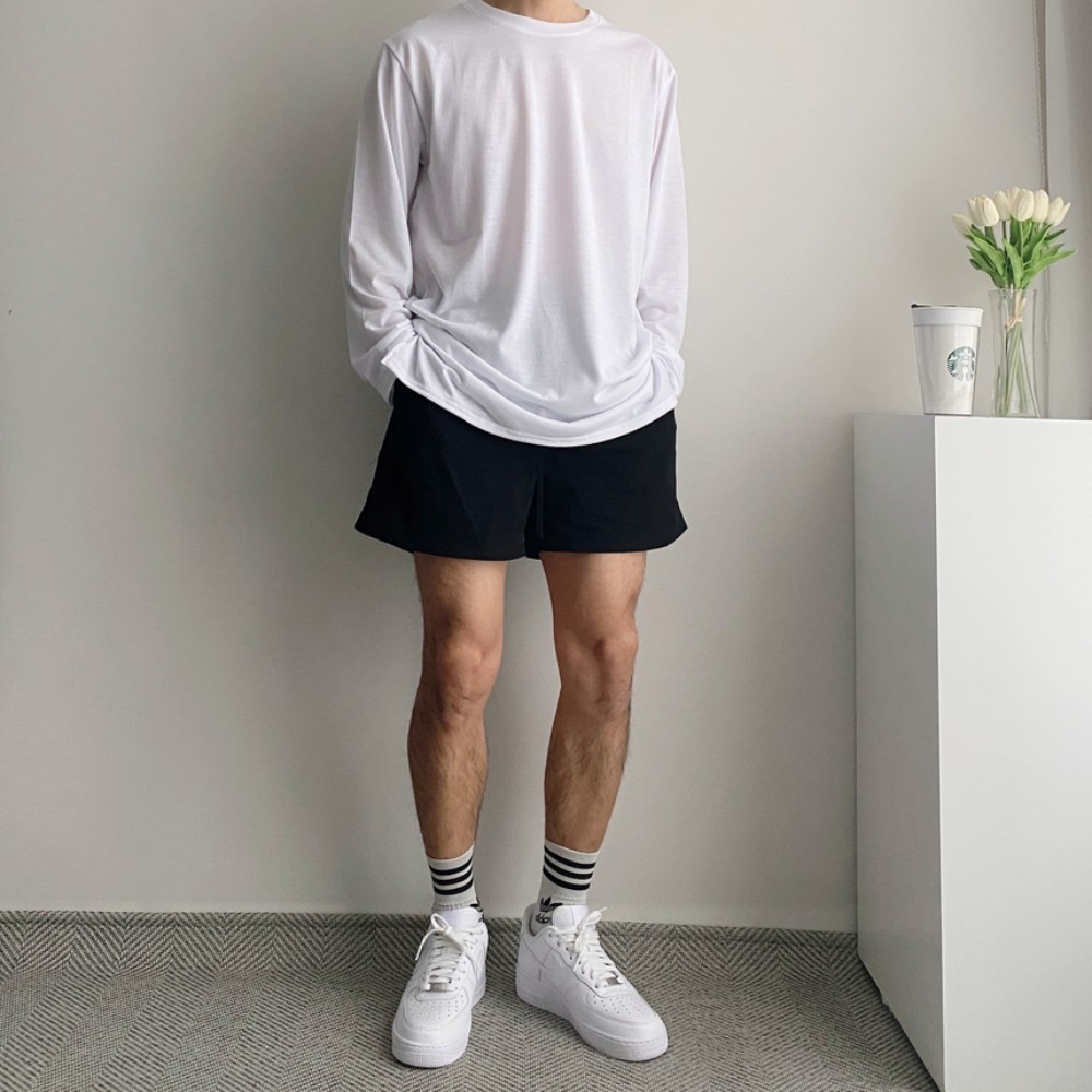 흰티 쭉티 남자레이어드티 흰색면티 목안늘어나는 어깨넓어보이는 오버핏긴팔 이미지 2