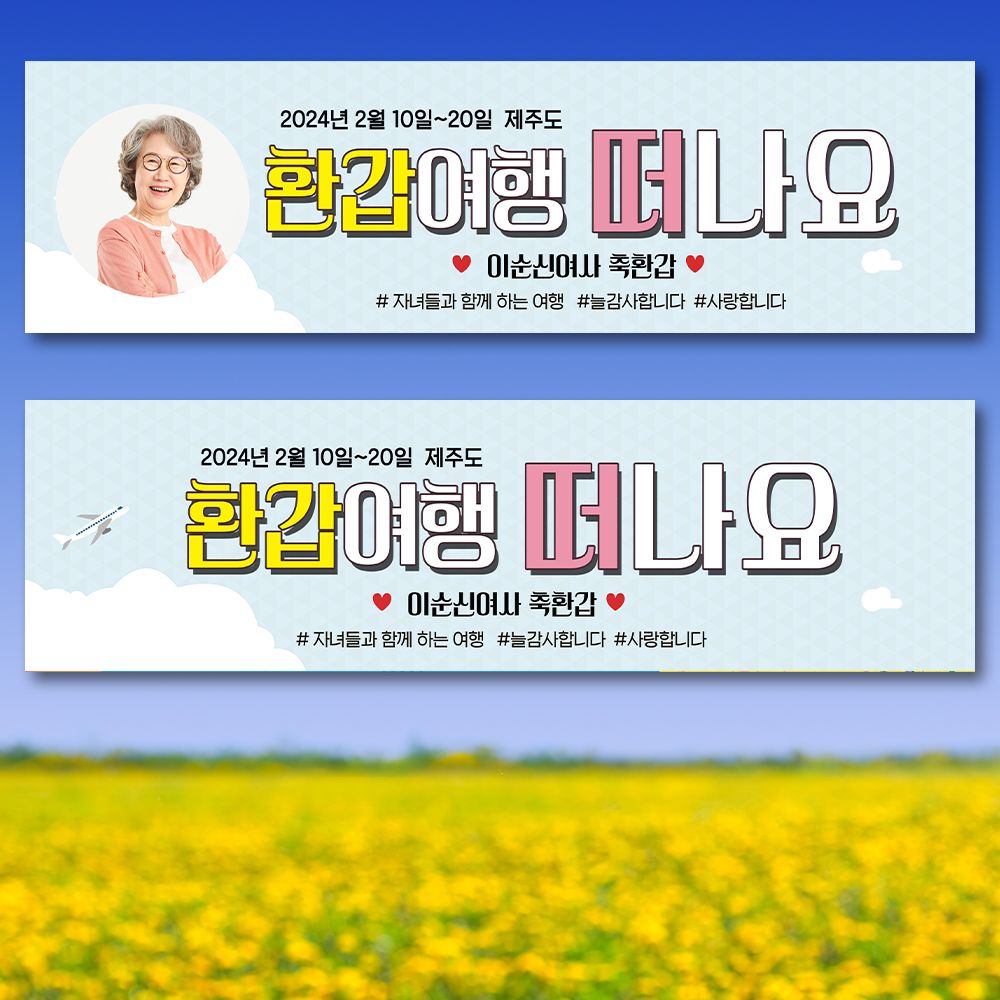 환갑 칠순 가족 여행 자유 문구 현수막 플랜카드 PC06 하늘구름 문구형 /포토형 택1 : 파티파니