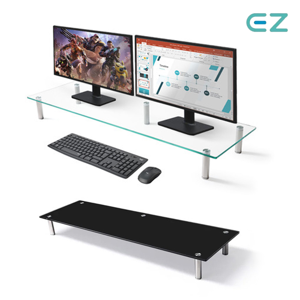 EZ 강화유리 와이드 듀얼 모니터 받침대 선반