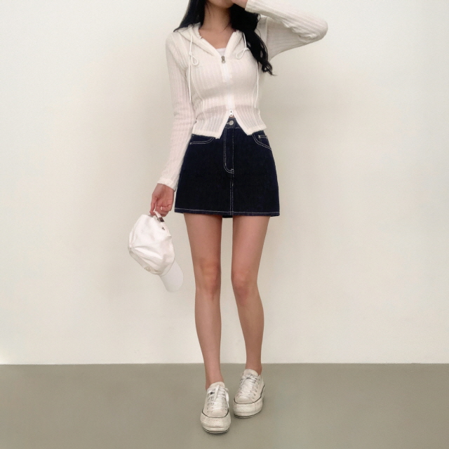 [물빠짐X/속바지O] 리코 논페이드 스티치 청치마 탄탄 생지 미니스커트 상세 이미지 10