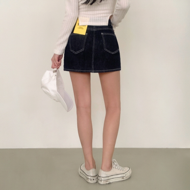 [물빠짐X/속바지O] 리코 논페이드 스티치 청치마 탄탄 생지 미니스커트 상세 이미지 11