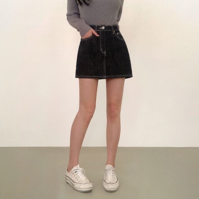 [물빠짐X/속바지O] 리코 논페이드 스티치 청치마 탄탄 생지 미니스커트 상세 이미지 27