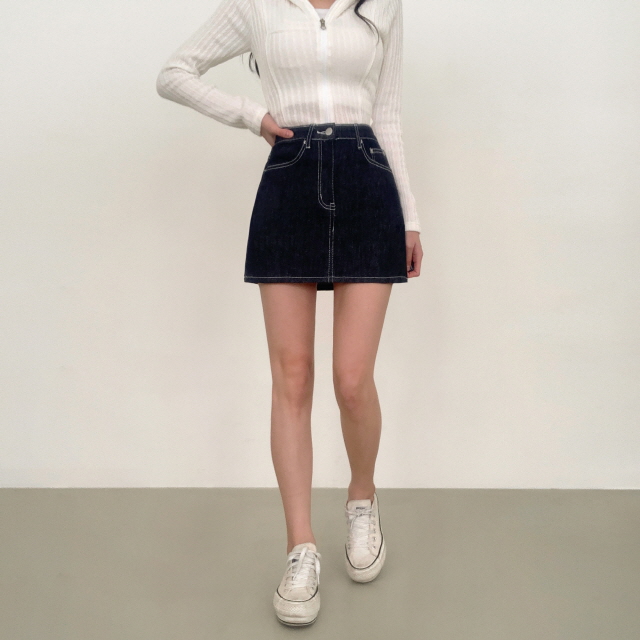 [물빠짐X/속바지O] 리코 논페이드 스티치 청치마 탄탄 생지 미니스커트 상세 이미지 8