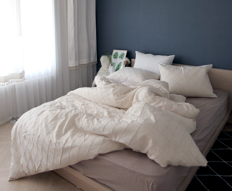 핀턱 베이지 순면 워싱 광목 호텔식 이불커버