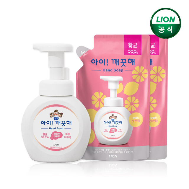 아이깨끗해 핸드워시 레몬 250ml 용기 x 1개 + 200ml 리필 x 2개 / 거품, 항균비누 - 상품 이미지