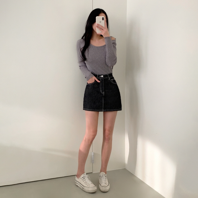 [물빠짐X/속바지O] 리코 논페이드 스티치 청치마 탄탄 생지 미니스커트 상세 이미지 35