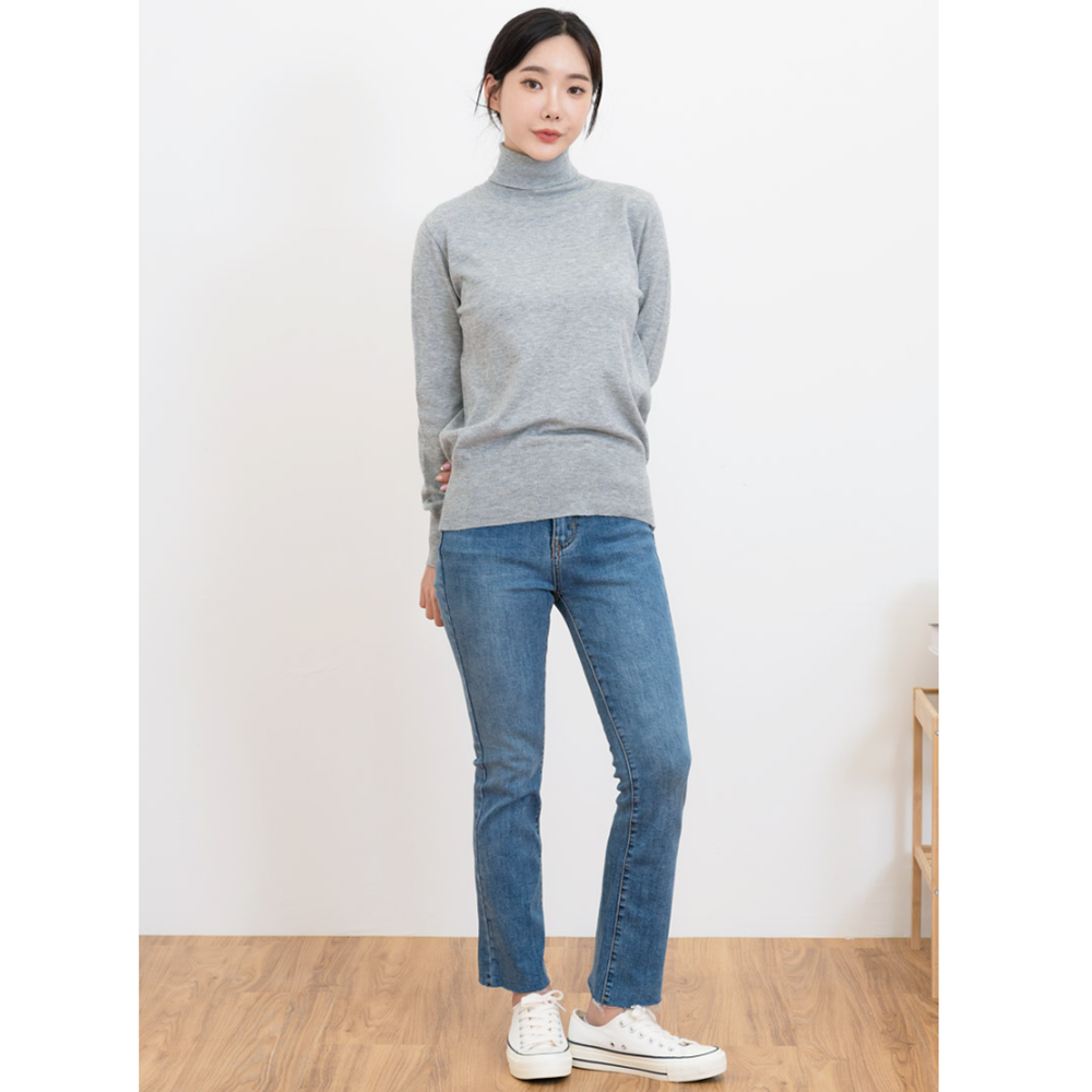 목티니트 흰색 얇은 여성 기본 긴팔 이너 목폴라 티셔츠 - 상세 이미지 5