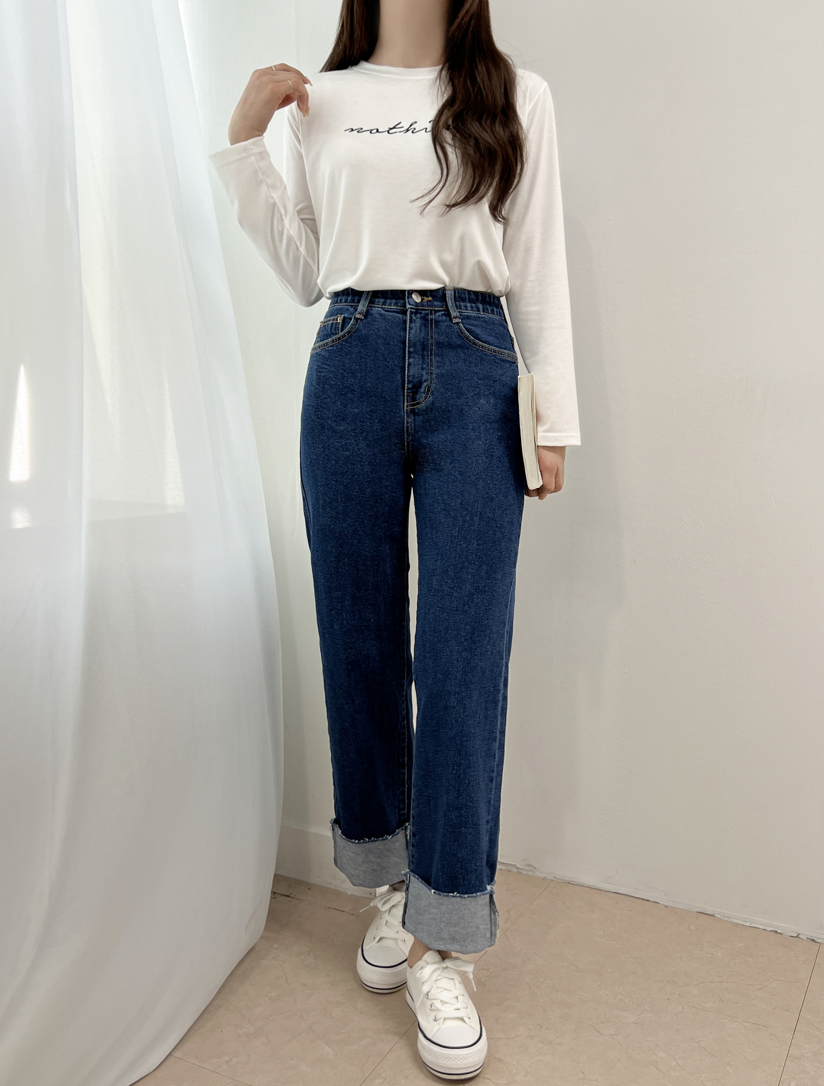 로지아 와이드 일자 롤업 데님 팬츠 청바지 이미지 2
